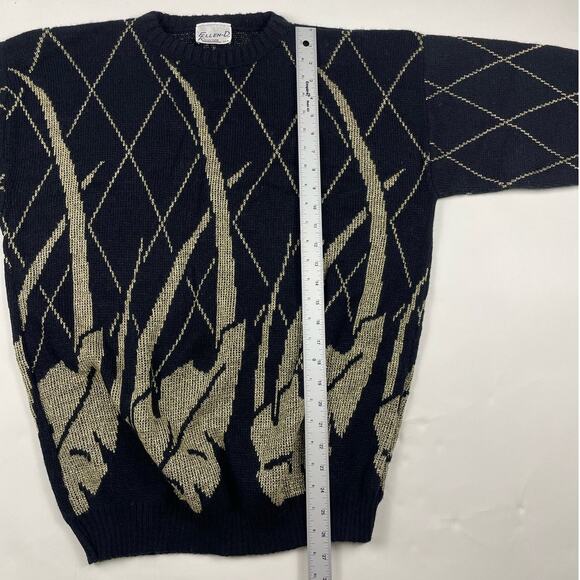 Vintage Fall Leaf Sweater Womens 90s Black & Gold Knit Acrylic Size Large - Picture 3 of 7